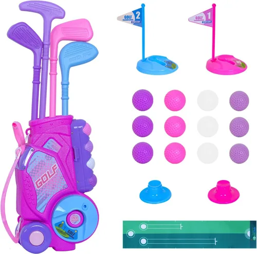 Vista 10 de Nattork Juego de golf para niños y niñas de 1, 2 y 3 años, carrito de golf mejorado para niños con 4 palos y 12 pelotas, juguete deportivo