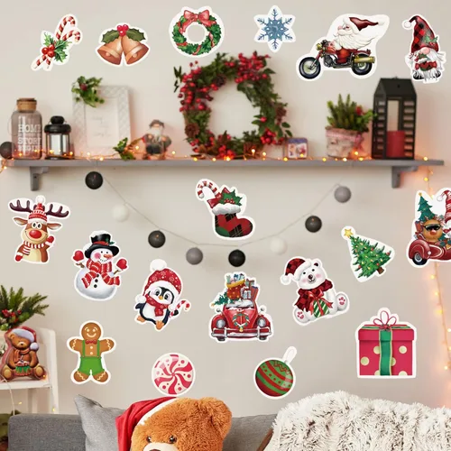 Vista 7 de 48 PIEZAS de recortes navideños de Navidad, alegría navideña, gnomo de Santa con 60 puntos de pegamento, decoraciones de tablero de anuncios