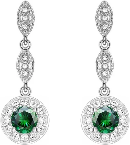 Vista 9 de Crystalline Azuria Aretes colgantes con cristales redondos de circonita chapada en oro blanco de 18 quilates para mujer