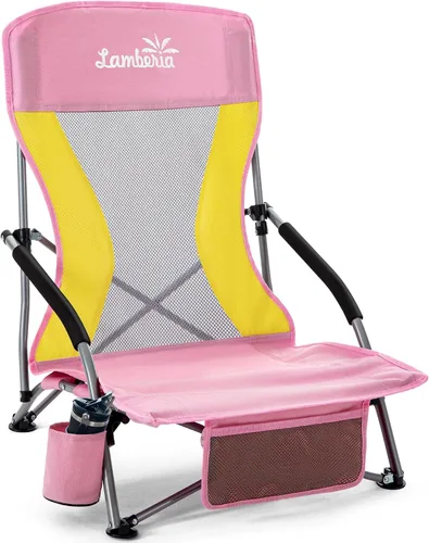 Vista 13 de Lamberia Silla de playa plegable para adultos, paquete de 2, sillas de playa bajas portátiles con capacidad de 300 libras, silla de camping ligera
