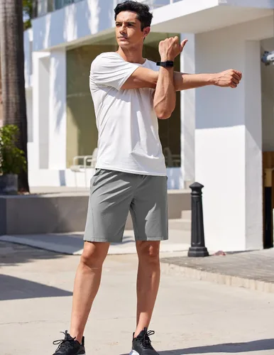 Vista 5 de COOFANDY Pantalones cortos deportivos para correr para hombre, 9 pulgadas, ligeros, con cintura elástica, pantalones cortos deportivos