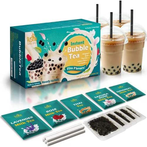 Vista 13 de Fusion Select Juego de 5 paquetes de té de burbujas de taro, mango, melaza, fresa con perlas de tapioca extra ricas, pajitas
