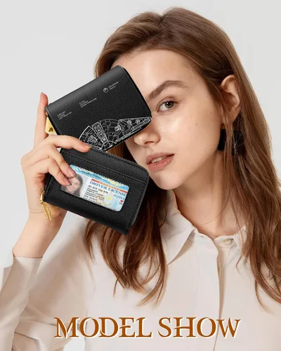 Vista 6 de Miss Adola Cartera para tarjetas de crédito para mujer, con bloqueo RFID, organizador de tarjetas de cuero, para mujeres y niñas, estética, bonita