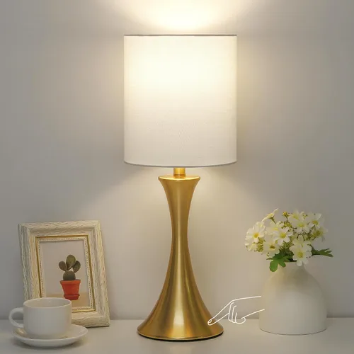 Vista 11 de Lámpara táctil para dormitorio, lámpara de mesa dorada regulable en 3 vías con pantalla estrellada negra, lámpara decorativa de mesita de noche Base