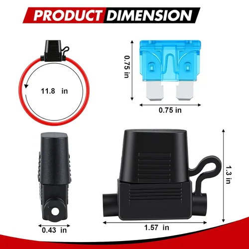 Vista 2 de 4 portafusibles en línea impermeable premium de 16 AWG de 12 V