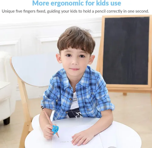 Vista 9 de Firesara - Empuñaduras de entrenamiento para lápiz, agarre de entrenamiento para niños, ergonómico, 5 dedos, juegos fijos para corrección de postura