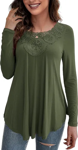Vista 2 de Blusas de manga larga para mujer, blusas plisadas de encaje (M-4XL)