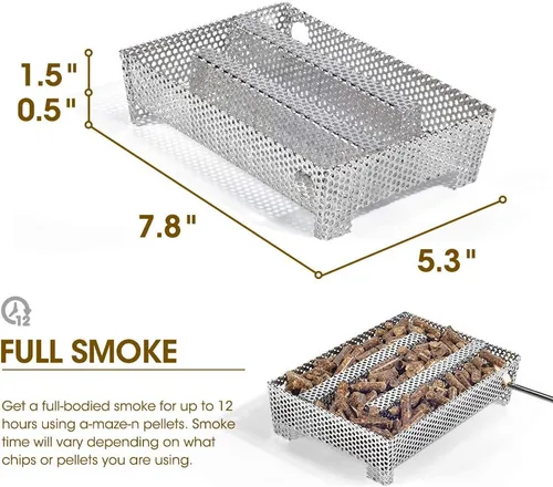 Vista 4 de Bandeja de ahumador de pellets de 5 x 8 pulgadas, 12 horas de humo, caja de ahumador para asar a gas, generador de ahumador frío para barbacoa, como
