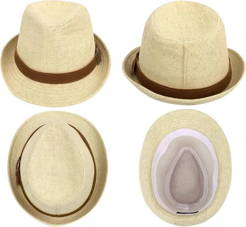 Vista 2 de Simplicity Sombrero de paja Trilby Fedora estilo Panamá con cinturón de cuero
