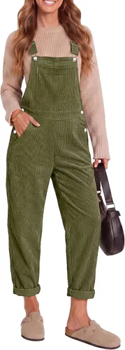 Vista 8 de LookBookstore Overol de pana para mujer con tirantes ajustables, enterito de moda con bolsillos para mujer Verde alpino