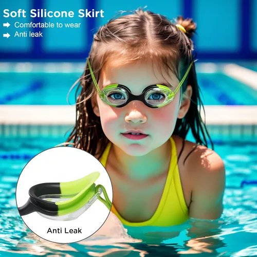 Vista 3 de Gafas de natación para niños, paquete de 2 gafas de natación de protección completa, sin fugas, antivaho para niños de 3 a 14 años