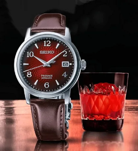 Vista 4 de Seiko Presage SRPE41J1 - Reloj automático con esfera roja para hombre Azul Correa