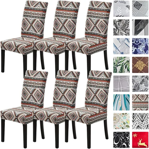 Vista 11 de Juego de 4 fundas para sillas de comedor, elásticas de elastano estampadas, fundas para sillas de comedor, lavables, extraíbles para sillas Parsons