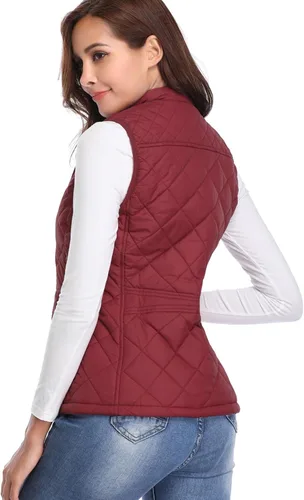 Vista 3 de Fuinloth - Chaleco acolchado para mujer, diseño de cuello alto, ligero, con cierre