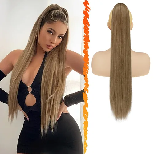 Vista 9 de Barsdar Extensión de cola de caballo marrón oscuro - Extensiones de cola de caballo cortas y rectas de 14 pulgadas con cordón para mujeres