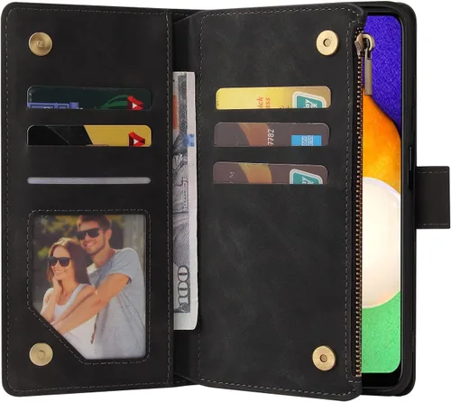 Vista 5 de Asuwish Funda compatible con Samsung Galaxy A03s, protector de pantalla de vidrio templado y funda de cuero con tapa para tarjetero, accesorios
