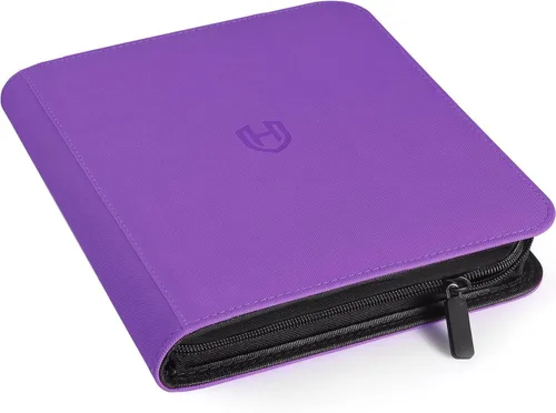 Vista 16 de Carpeta de tarjetas de 4 bolsillos con cremallera, 288 bolsillos para tarjetas comerciales Premium PU Cover, Side Loading, Ringless Card Binder