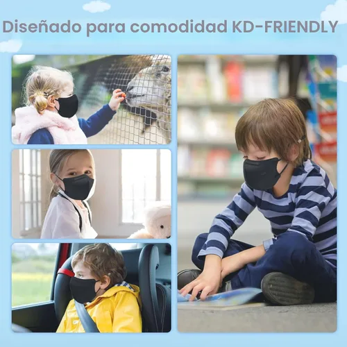 Vista 7 de WWDOLL Mascarillas KN95 para niños, paquete de 25 unidades, mascarillas KN95 transpirables de 5 capas para niños, color negro