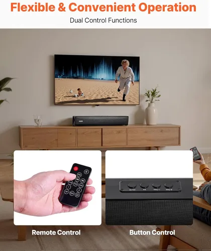 Vista 5 de VEVOR Barra de sonido para Smart TV, canal 2.0, barra de sonido compacta de 17 pulgadas para proyector, conexión AUX Bluetooth, control remoto