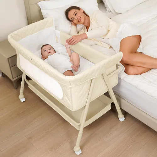 Vista 8 de Bassinet Bedside Sleeper, Adjustable Height Baby Bassinet with Wheels, Easy Assemble & Folding Crib with Comfy Mattress, Breathable Mesh Bedside Gris
