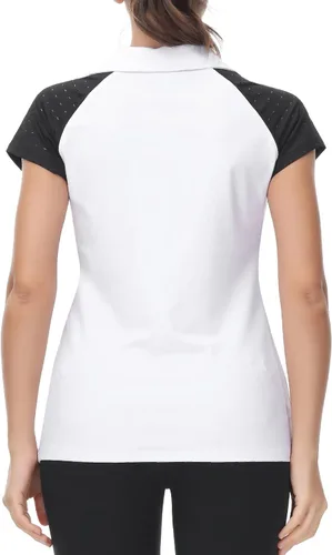 Vista 4 de JACK SMITH Camisa de golf de manga corta para mujer, que absorbe la humedad, camiseta polo deportiva con cremallera, protección solar, tallas S-XXL