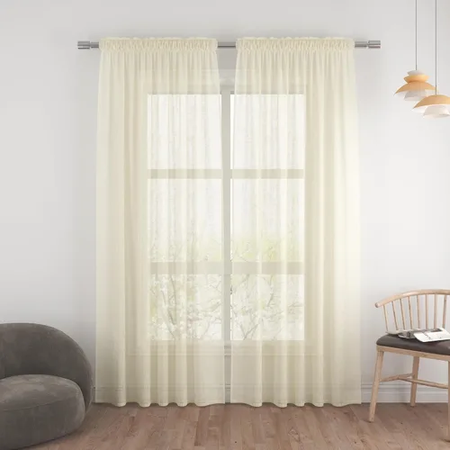 Vista 121 de UPOPO Paneles de Cortina Beige Pequeños Cortinas Transparentes de Gasa de 16 Pulgadas de Largo Cortinas de Cocina de Voile con Textura de Lino
