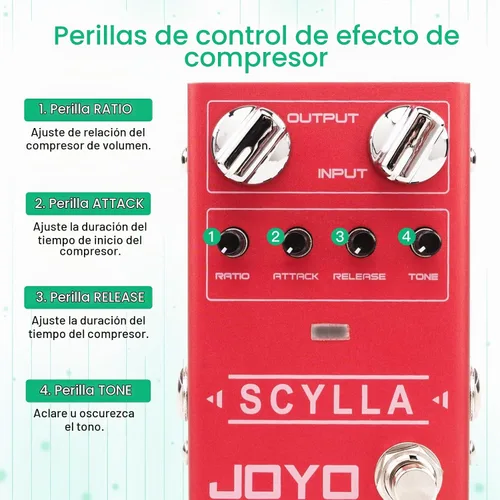 Vista 3 de JOYO Pedales de Bajo para Guitarra, Pedal de Efecto Compresor con Perillas de Compresión Precisas, Bajo Ruido y Alto Rango de Control Dinámico