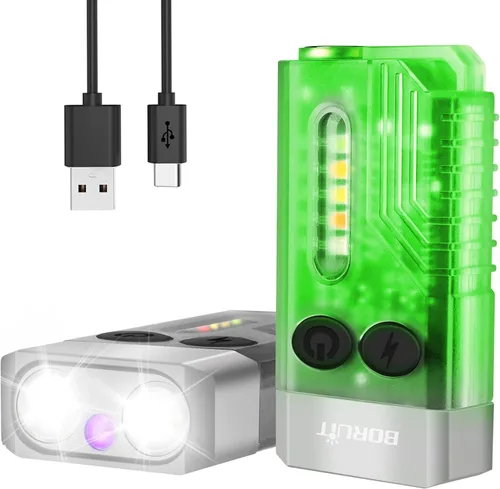 Vista 7 de BORUIT V7 - Mini linterna LED de altos lúmenes, pequeña y potente linterna flash EDC de llavero con luz UV roja, linternas de bolsillo recargables
