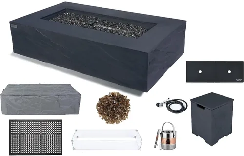 Vista 40 de Elementi+ Mesa de Fuego de Gas Colorado de Hormigón Fundido de 56" Rectangular, Hoguera al Aire Libre con Ignición Electrónica Incluye Cubierta