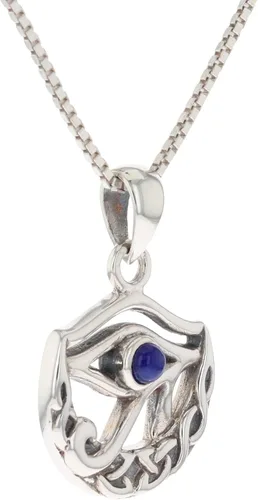 Vista 2 de Colgante de plata de ley con ojo de luna celta de Horus con lapislázuli sintético en collar de 18 pulgadas, Metal, Lapislázuli