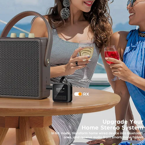 Vista 5 de Receptor transmisor Bluetooth 5.3 para TV a 2 auriculares inalámbricos Dual Link 2 en 1 Adaptador de audio Bluetooth inalámbrico con 0.138 in