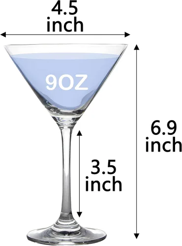 Vista 3 de Copas de Martini de Cristal 9 Onzas Juego de 4 Con Caja de Regalo Premium Fuertes, Claras y Sin Plomo para Bar Martini