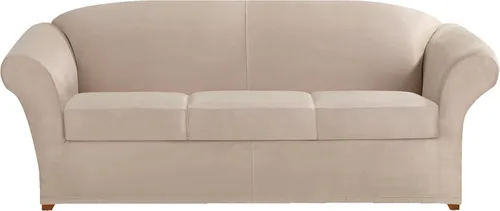 Vista 7 de SURE FIT funda para silla con alas y cojín en T de gamuza suave, de una pieza, ajuste relajado, poliéster, lavable a máquina, color chocolate