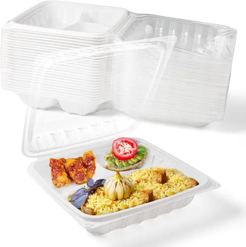 Vista 25 de YANGRUI Contenedores para Alimentos de 9 x 6 pulgadas, 28 onzas, paquete de 50 unidades – Envuelto en Plástico PP Relleno de Minerales Libre de BPA