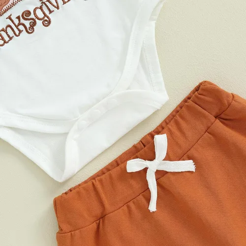 Vista 6 de My First Thanksgiving - Conjunto de manga larga con estampado de pavo para bebé niña y niño, pantalones deportivos para recién nacidos, trajes