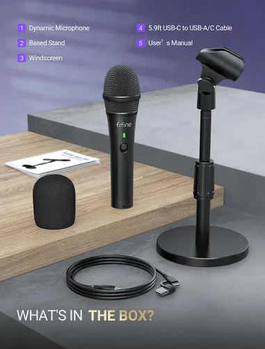 Vista 9 de FIFINE - Micrófono dinámico USB/XLR para grabación de podcast, juego de micrófono de mano de estudio con soporte de escritorio para voz, voz en off
