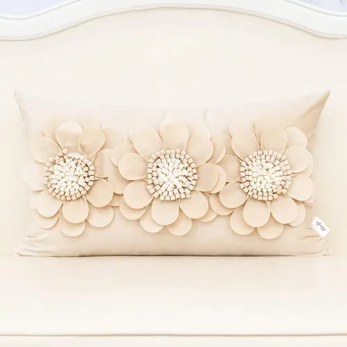 Vista 11 de Alerfa Funda de almohada decorativa de terciopelo beige hecha a mano con flores 3D con cremallera oculta para sofá, cama, sala de estar, decoración