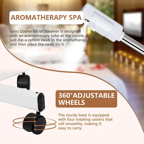 Vista 5 de Nova Microdermabrasion Vaporizador facial profesional sobre ruedas, ozono iónico con función de niebla caliente, vaporizador facial para limpieza