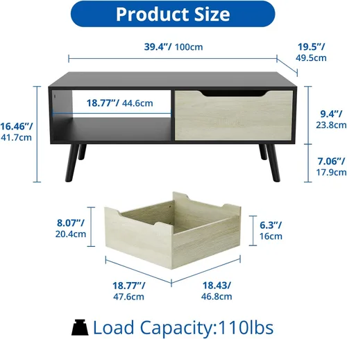 Vista 2 de Cozy Castle - Mesa de café moderna, mesa de cóctel de madera con almacenamiento, mesa minimalista para pasillo, mesa de café de mediados de siglo