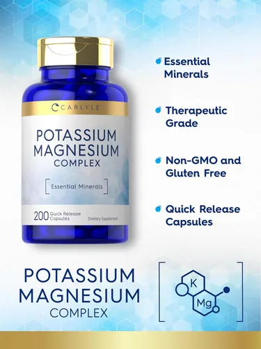 Vista 4 de Carlyle Suplemento de potasio y magnesio 200 cápsulas Complejo sin OMG y sin gluten