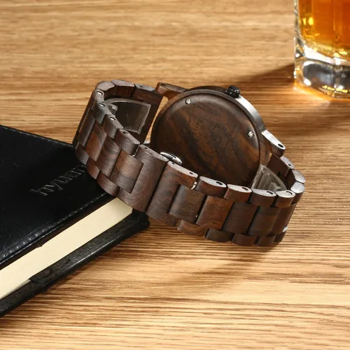 Vista 6 de LEFTLY Reloj de pulsera de madera hecho a mano con movimiento Miyota ligero y cuarzo para hombre