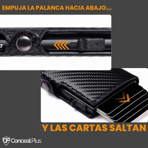 Vista 3 de Conceal Plus - Cartera desplegable para hombre Tarjetero delgado de metal con bloqueo RFID Cartera de expulsión automática de tarjetas Cartera
