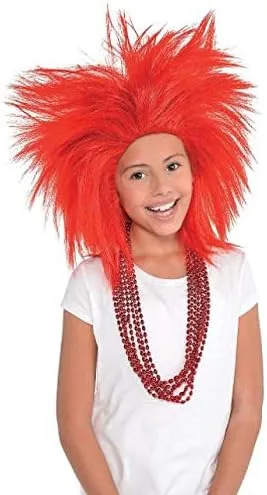 Vista 3 de Amscan Disfraz unisex de peluca loca moderna para niños, talla única, rojo, 1 pieza, rojo