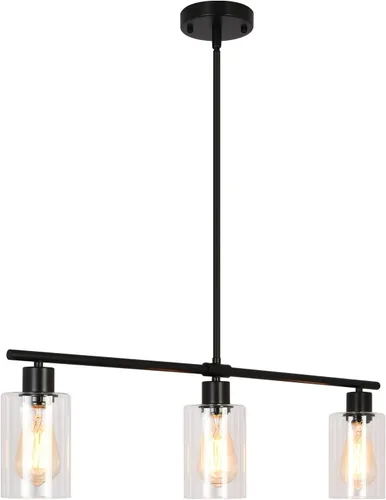 Vista 10 de Lámpara de araña de níquel cepillado de 3 luces, luz colgante de cristal transparente para cocina Plateado