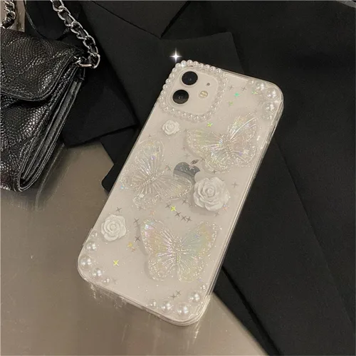 Vista 8 de Funda compatible con iPhone 11, diseño 3D de mariposas florales transparentes con diseño estético, para mujeres, adolescentes y niñas