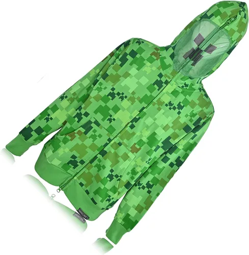 Vista 5 de Minecraft Sudadera con capucha para niños, diseño de cara de enredadera negra y verde, sudadera
