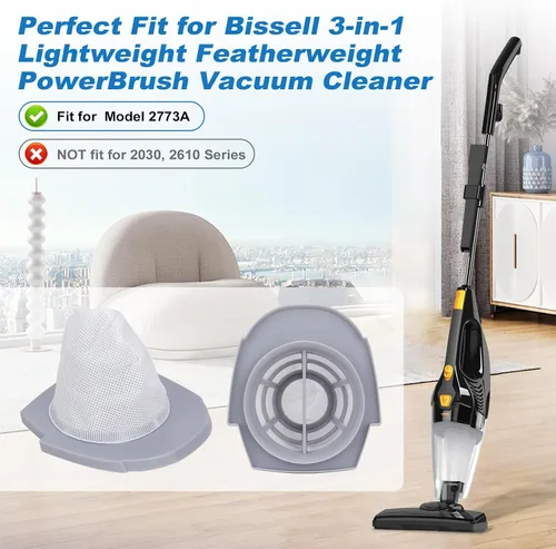 Vista 2 de Filtro de repuesto de peso pluma 2773A compatible con aspiradora Bissell Featherweight PowerBrush modelo 2773,2773A (paquete de 3)