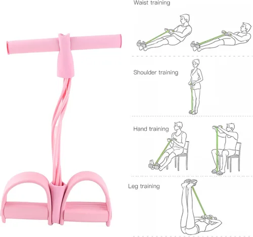 Vista 2 de Banda de resistencia de pedal, 4 tubos elásticos de tracción de cuerda de entrenamiento para yoga, fisicoculturismo, expansor para abdomen, cintura