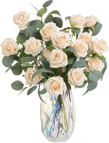 Vista 9 de Serra Flora 10 piezas de flores artificiales de seda sintética para jarrón, mini crisantemos falsos a granel para interiores con tallos para centros