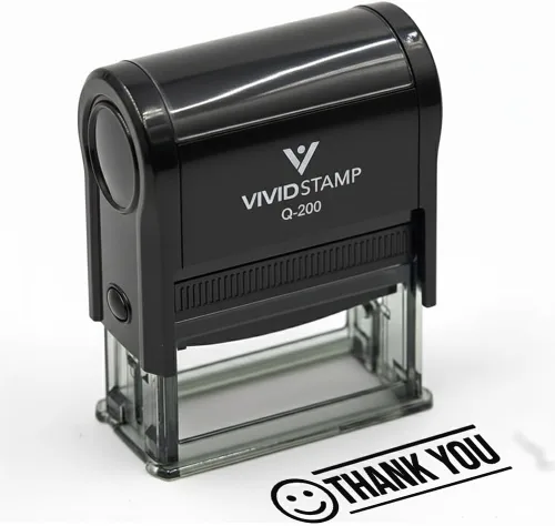 Vista 2 de Sello de goma autoentintado Thank You (Smiley Face) (tinta negra) - Q-200
